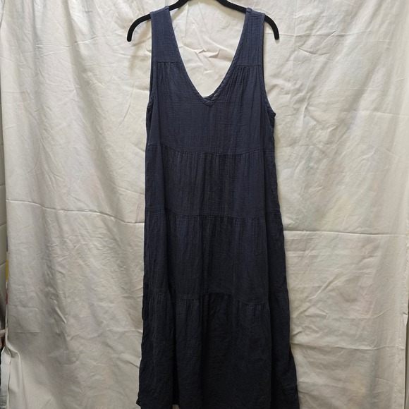 Quince Dresses & Skirts - Quince Womens Navy Blue Organic Cotton Gauze Tiered Midi Dress Size Medium
